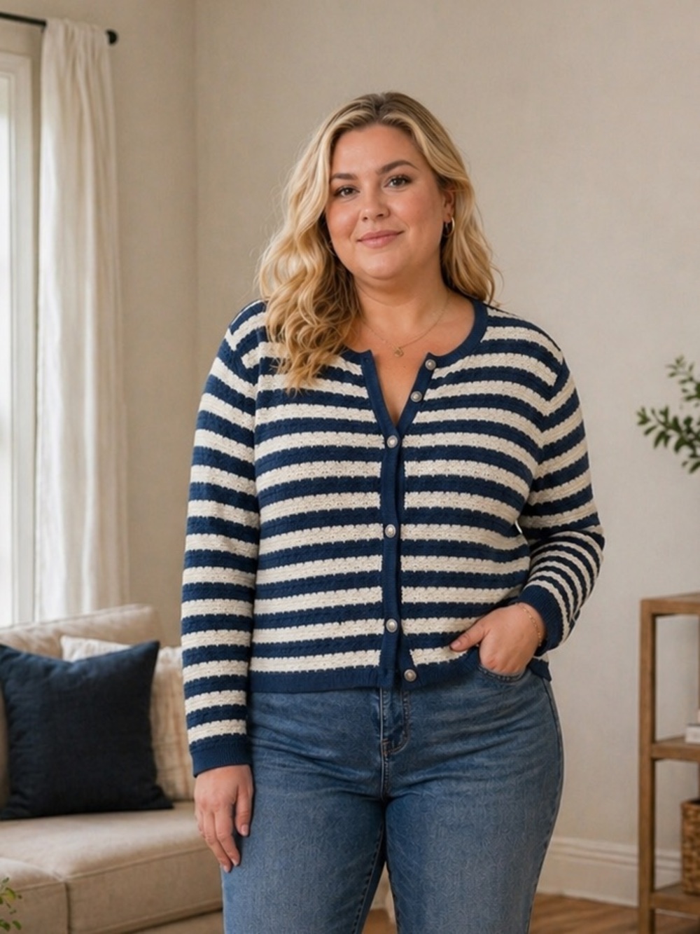 NWT Elie Tahari Blue and White Striped Cardigan